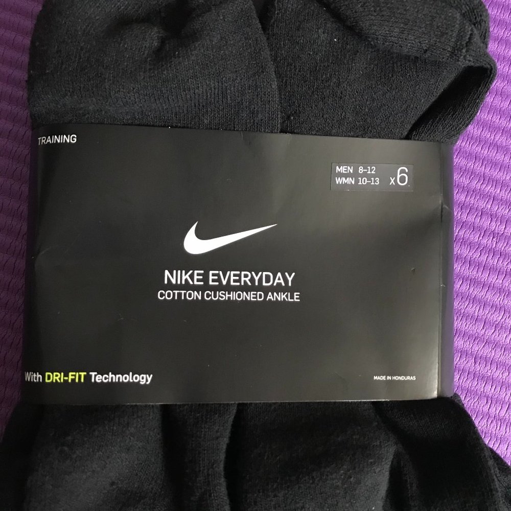6 Pairs Nike Everyday Cotton Cushion Men 8-12 Large Ankle Socks Black DRI-FIT - Picture 2 of 5